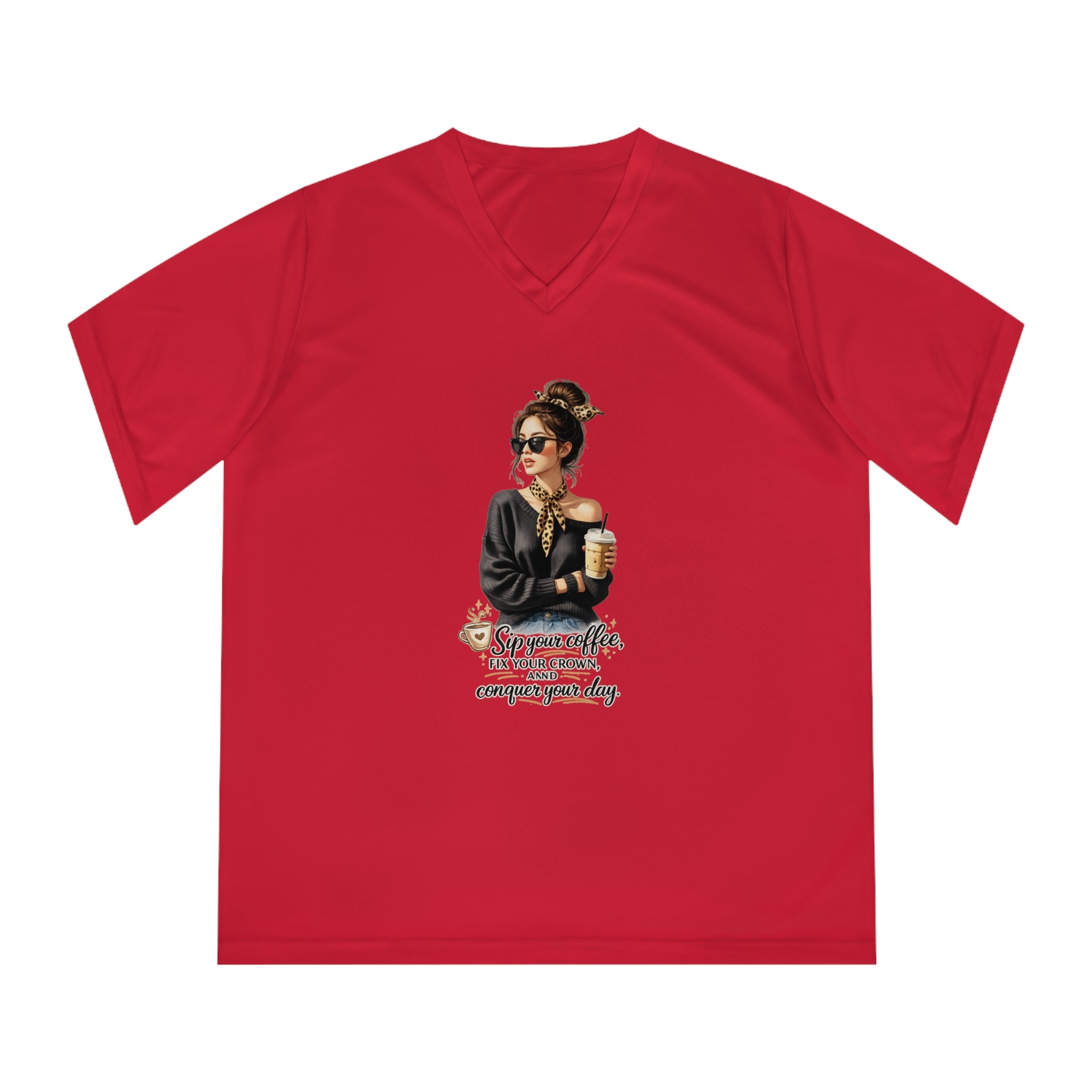 Coffee Queen V-Neck Tee – Sip Your Coffee, Fix Your Crown Motivational Shirt
