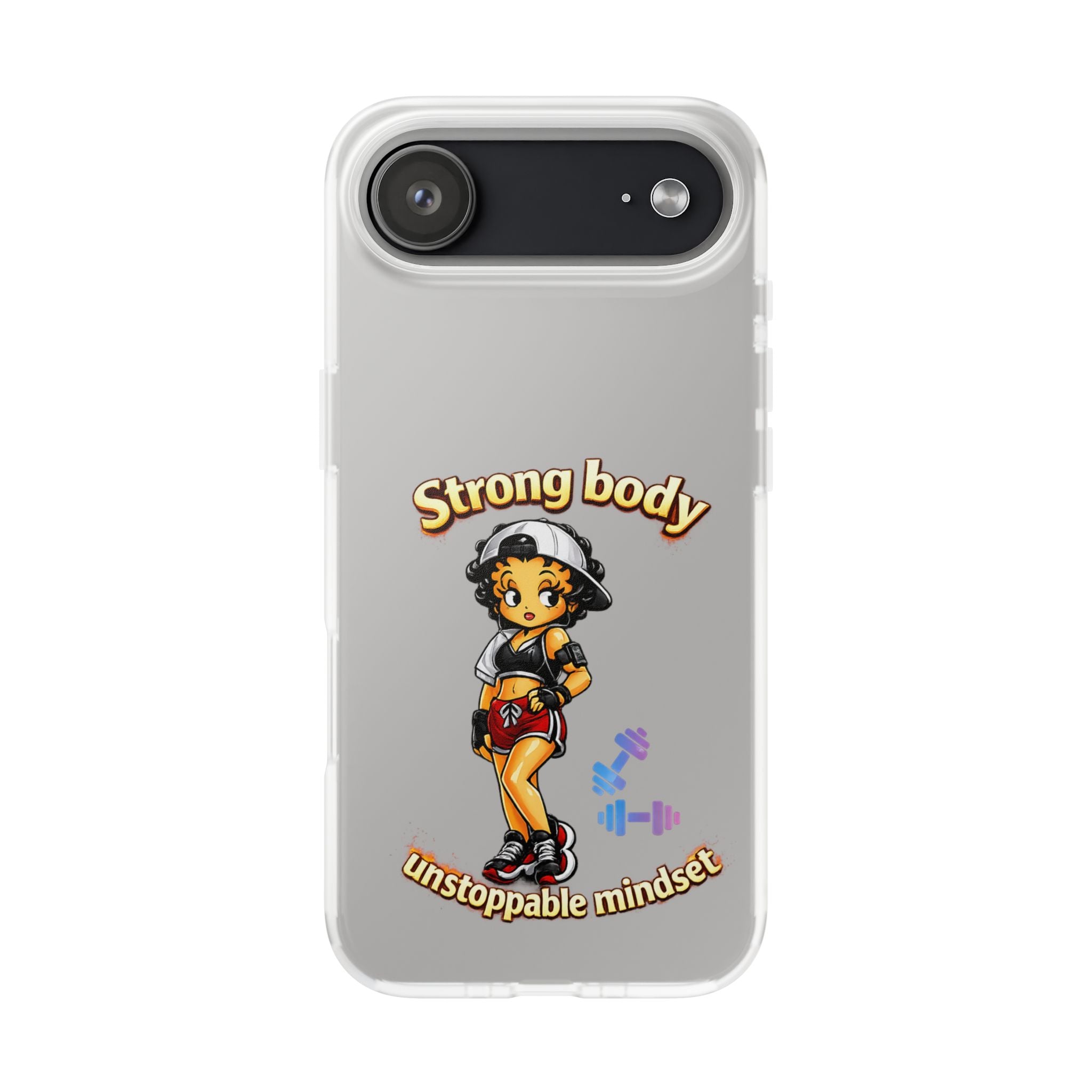 Phone Case — “Strong body, unstoppable mindset” Fitness Cartoon Protective Flexi Case