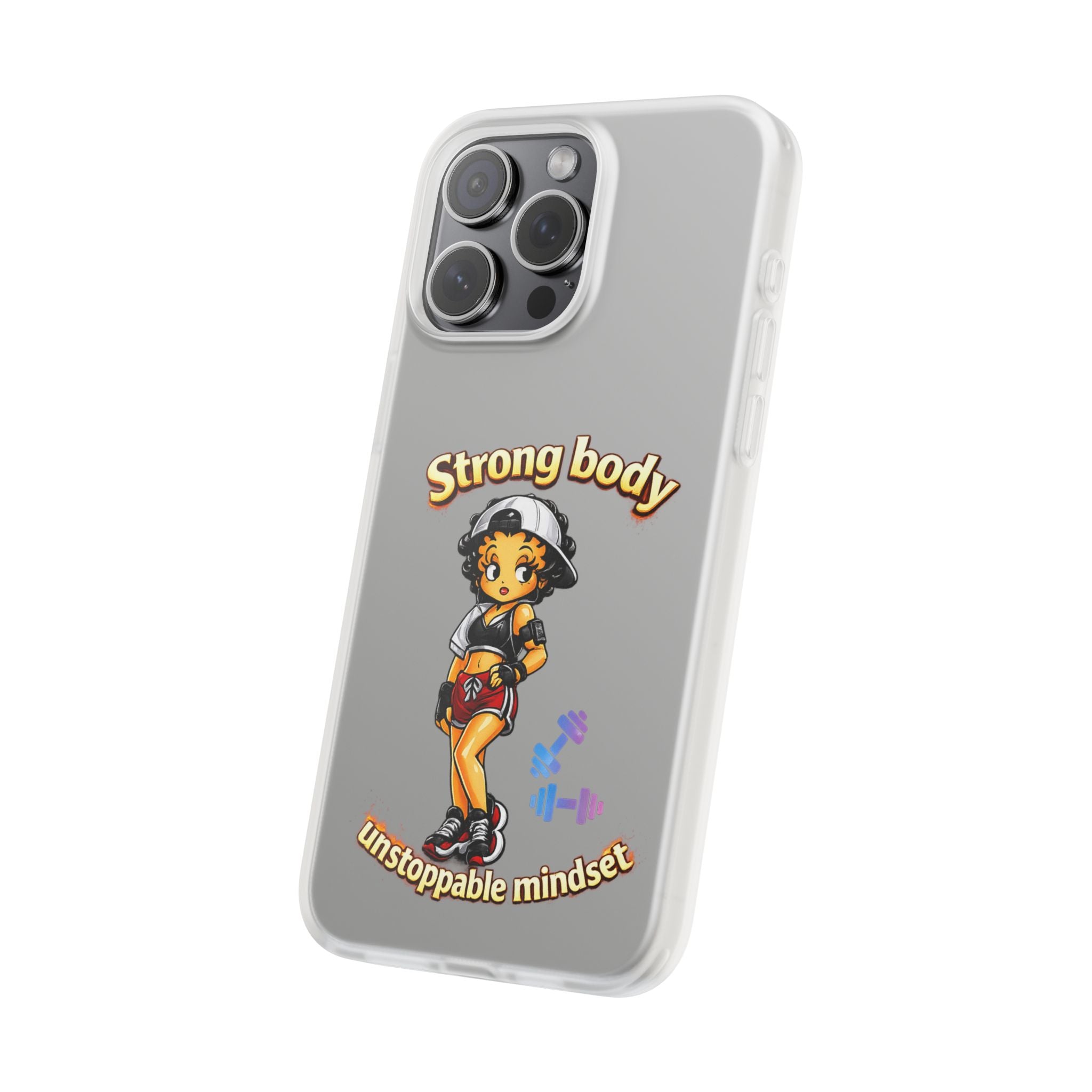 Phone Case — “Strong body, unstoppable mindset” Fitness Cartoon Protective Flexi Case