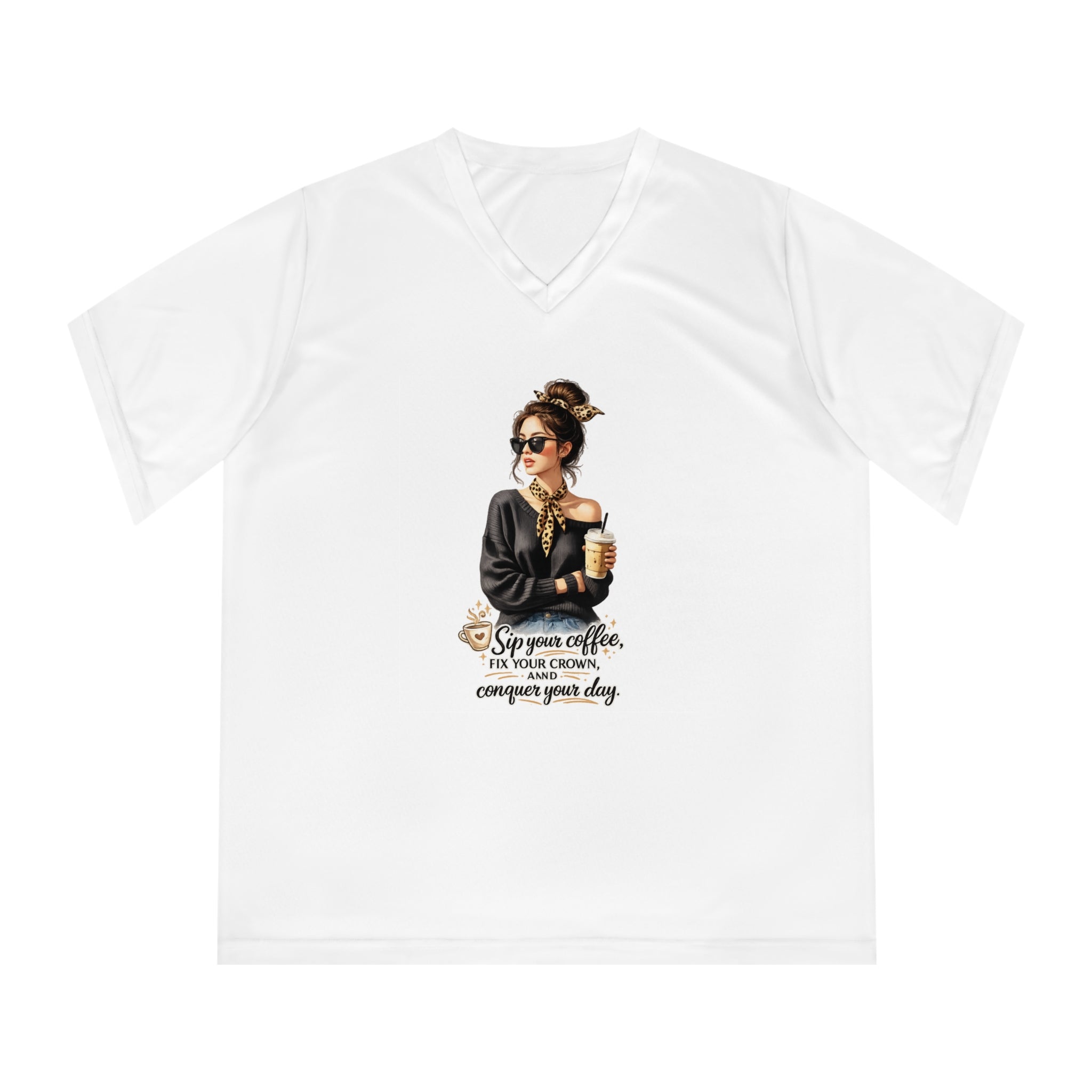 Coffee Queen V-Neck Tee – Sip Your Coffee, Fix Your Crown Motivational Shirt