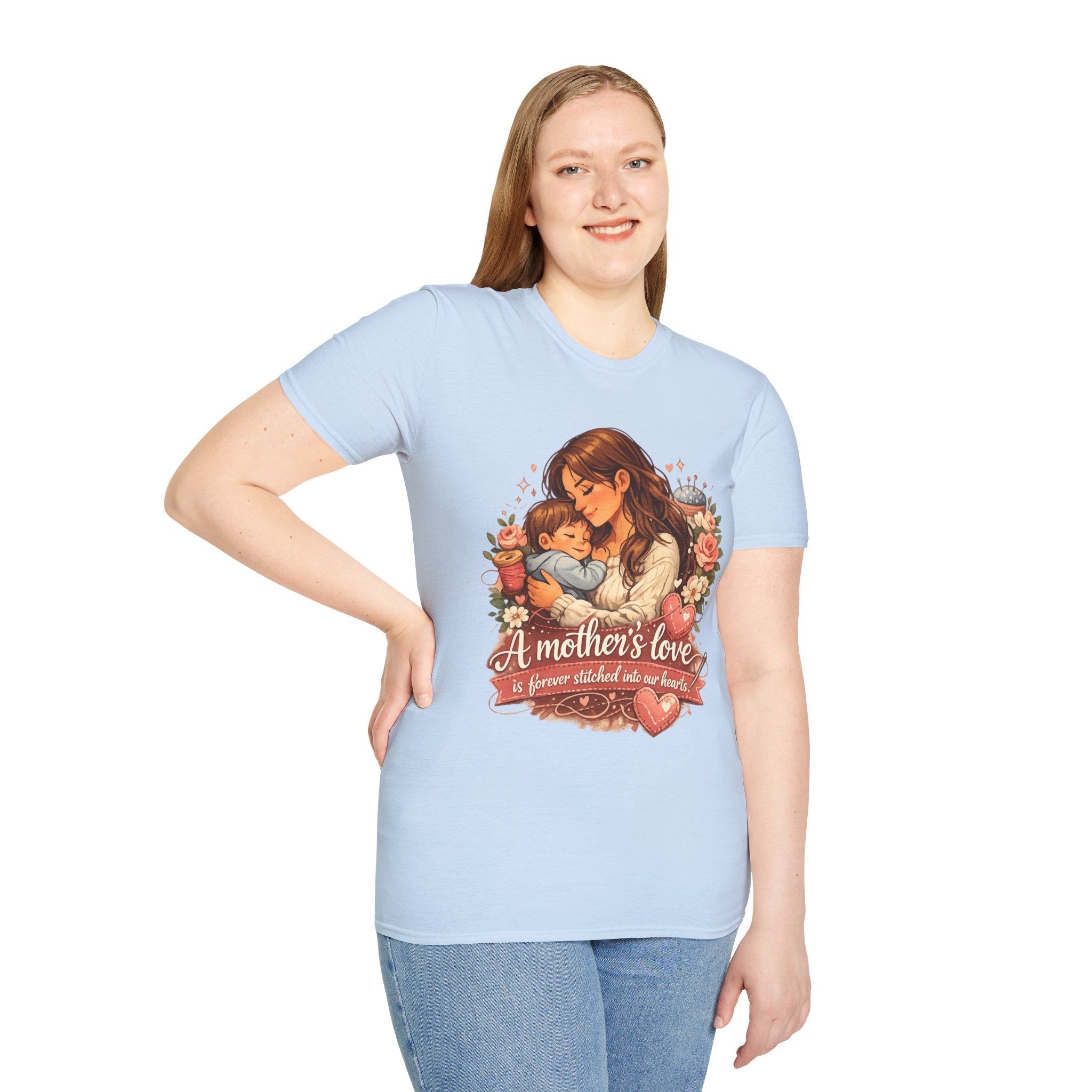 Mother's Love T-Shirt — "A mother's love is forever stitched into our hearts" Floral Mom & Baby Tee for Mother's Day