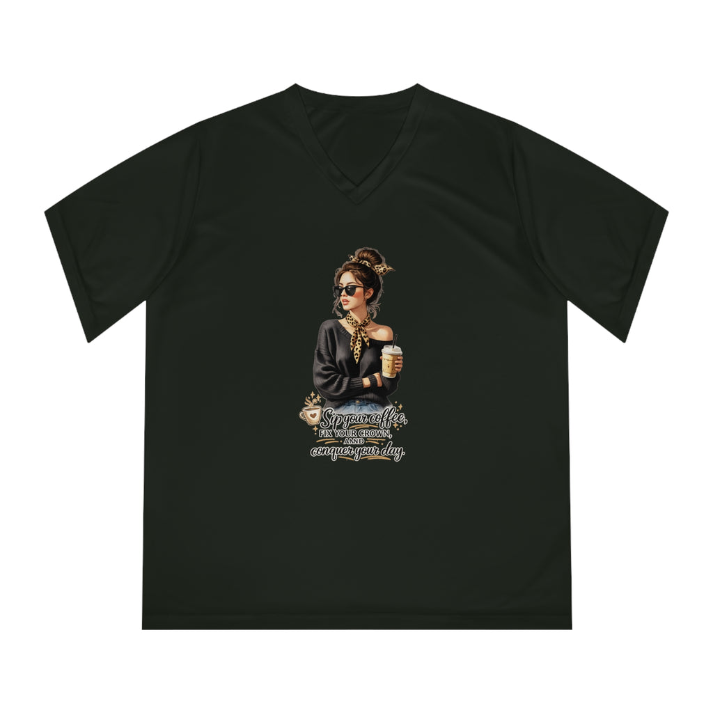 Coffee Queen V-Neck Tee – Sip Your Coffee, Fix Your Crown Motivational Shirt
