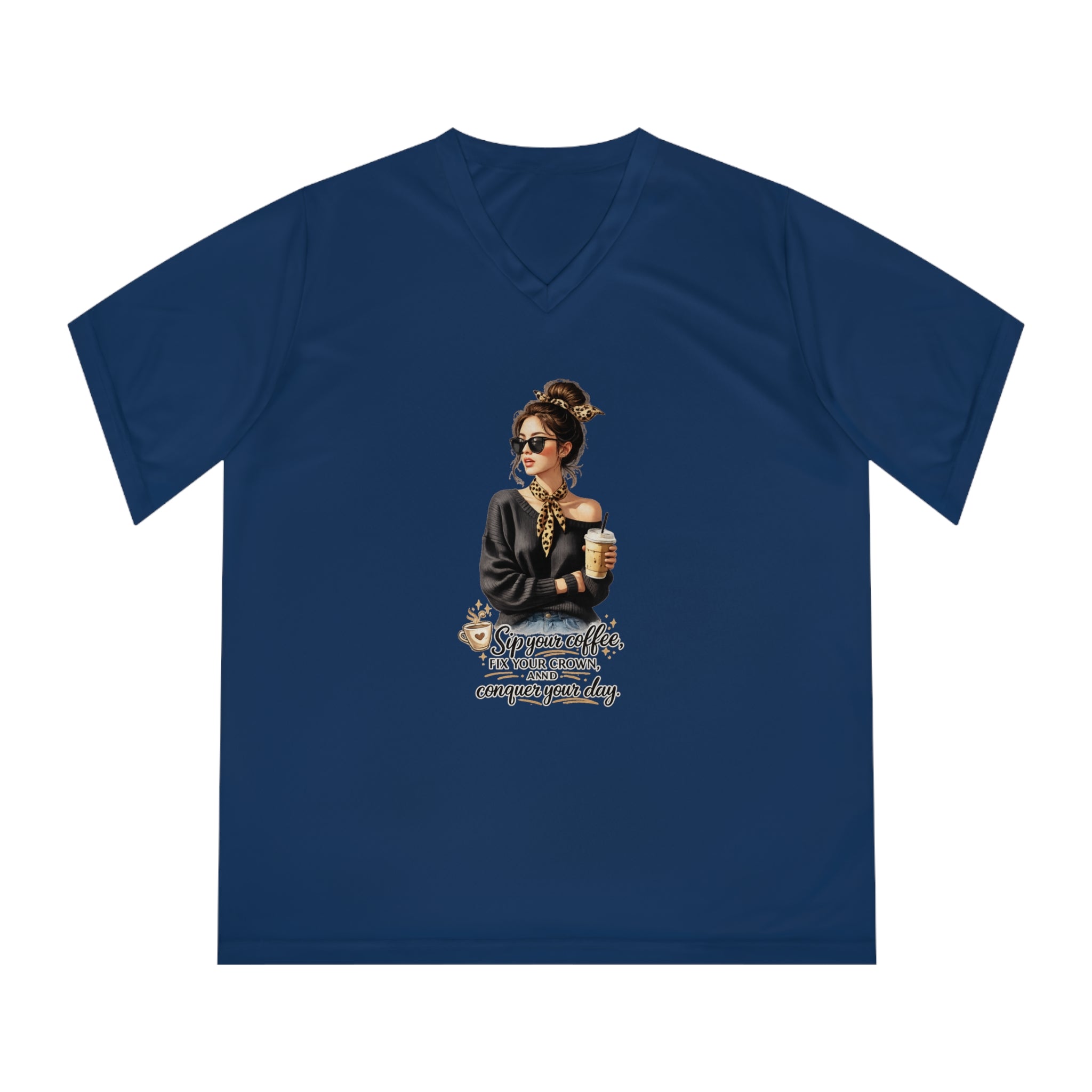 Coffee Queen V-Neck Tee – Sip Your Coffee, Fix Your Crown Motivational Shirt