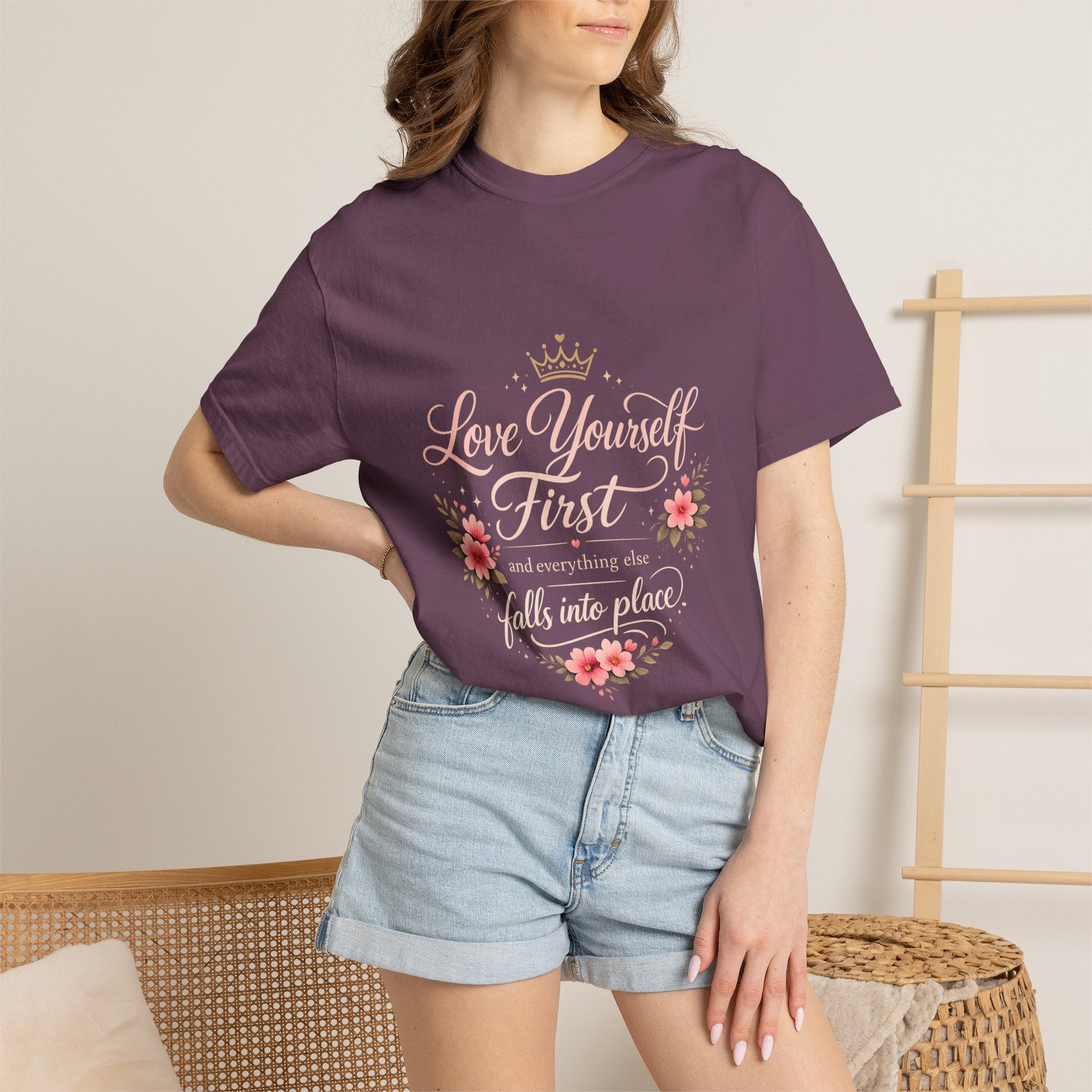 Love Yourself First T-Shirt — Inspirational Floral Self-Care Tee