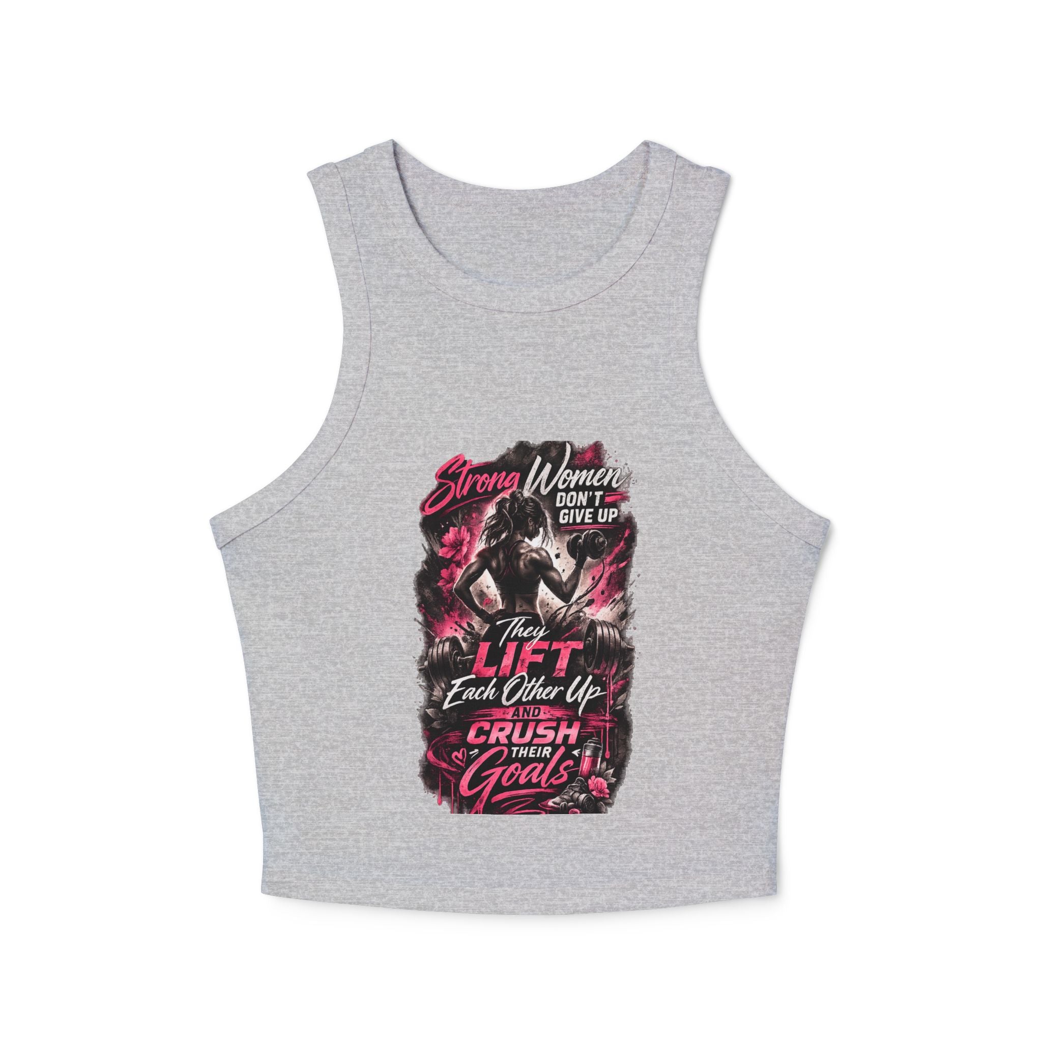 Racer Tank – "Strong Women Don’t Give Up, They Lift Each Other Up" Motivational Gym Crop