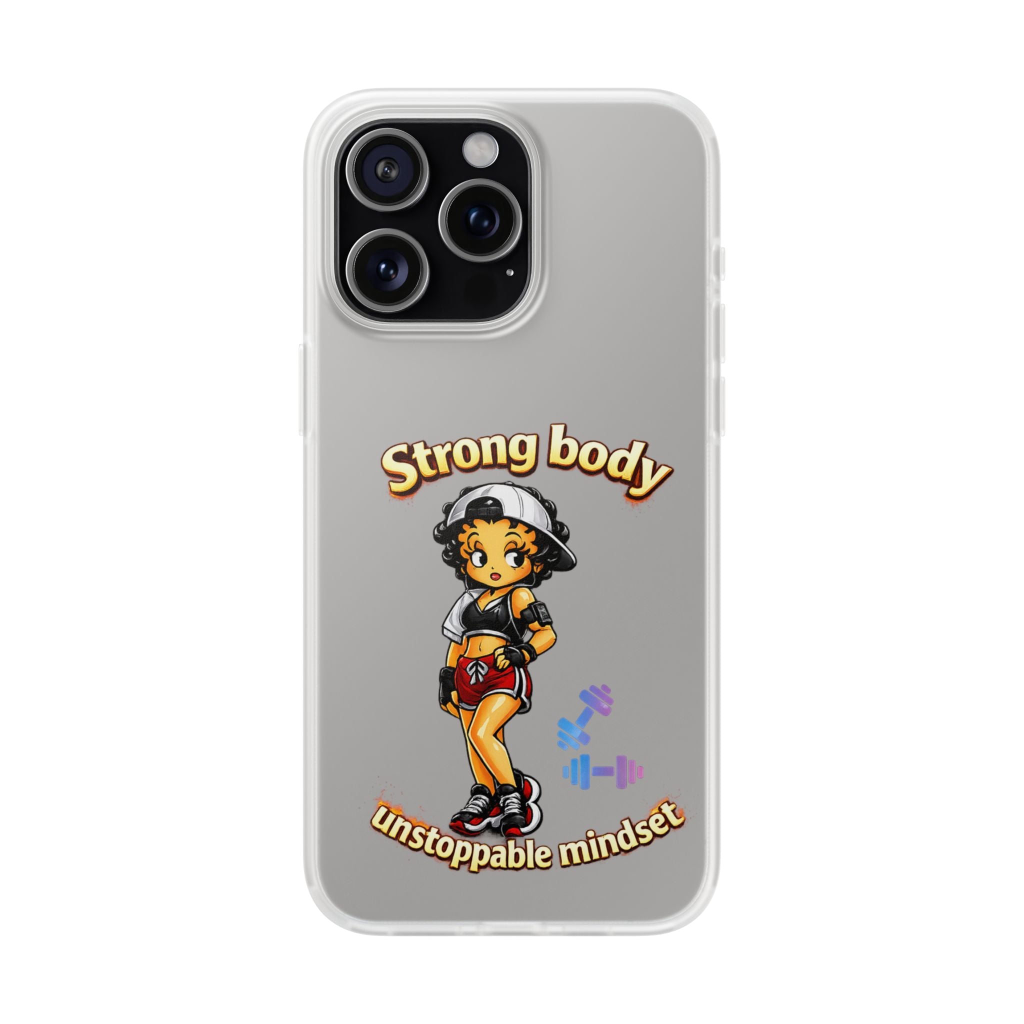 Phone Case — “Strong body, unstoppable mindset” Fitness Cartoon Protective Flexi Case