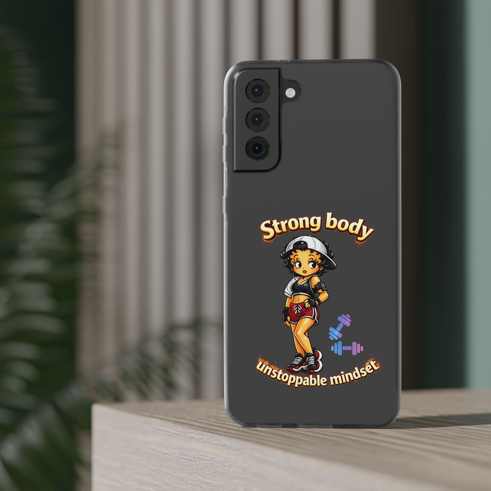 Phone Case — “Strong body, unstoppable mindset” Fitness Cartoon Protective Flexi Case