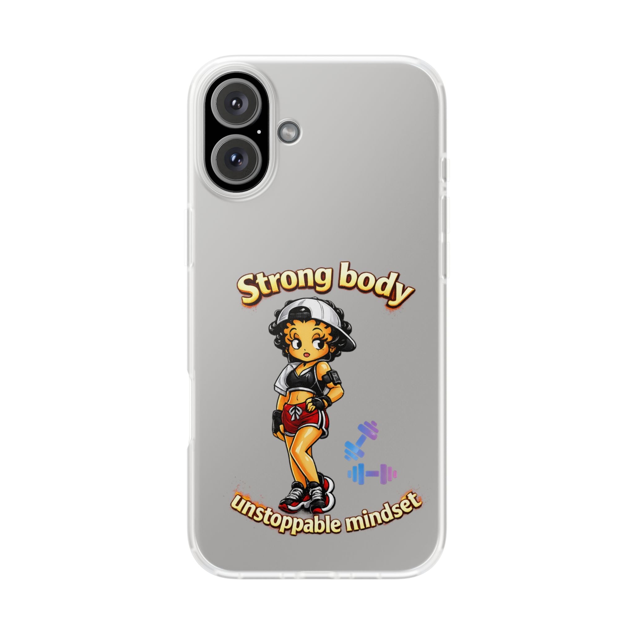 Phone Case — “Strong body, unstoppable mindset” Fitness Cartoon Protective Flexi Case