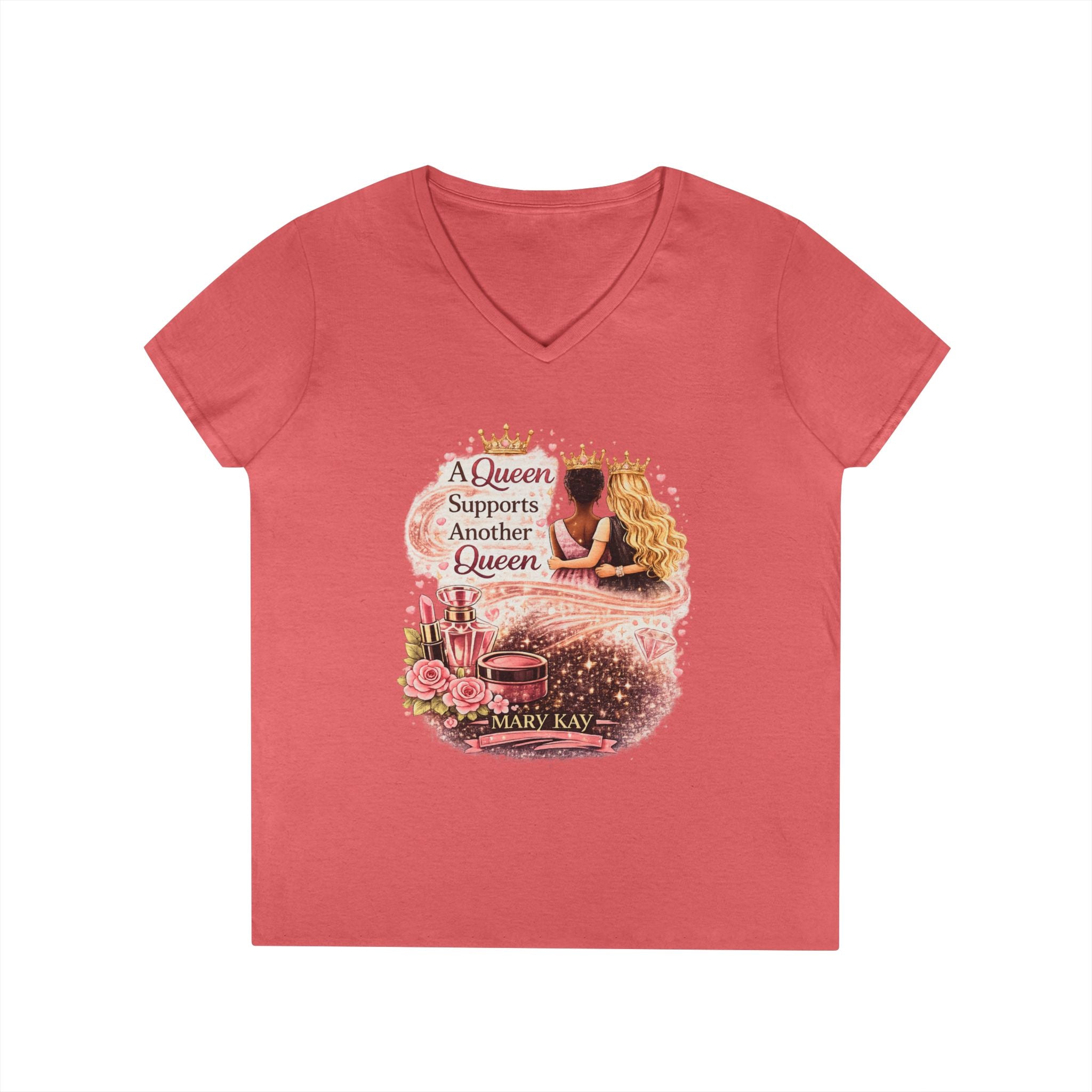 Queen Supports Queen V-Neck Tee — Inspirational Sisterhood Graphic T-Shirt