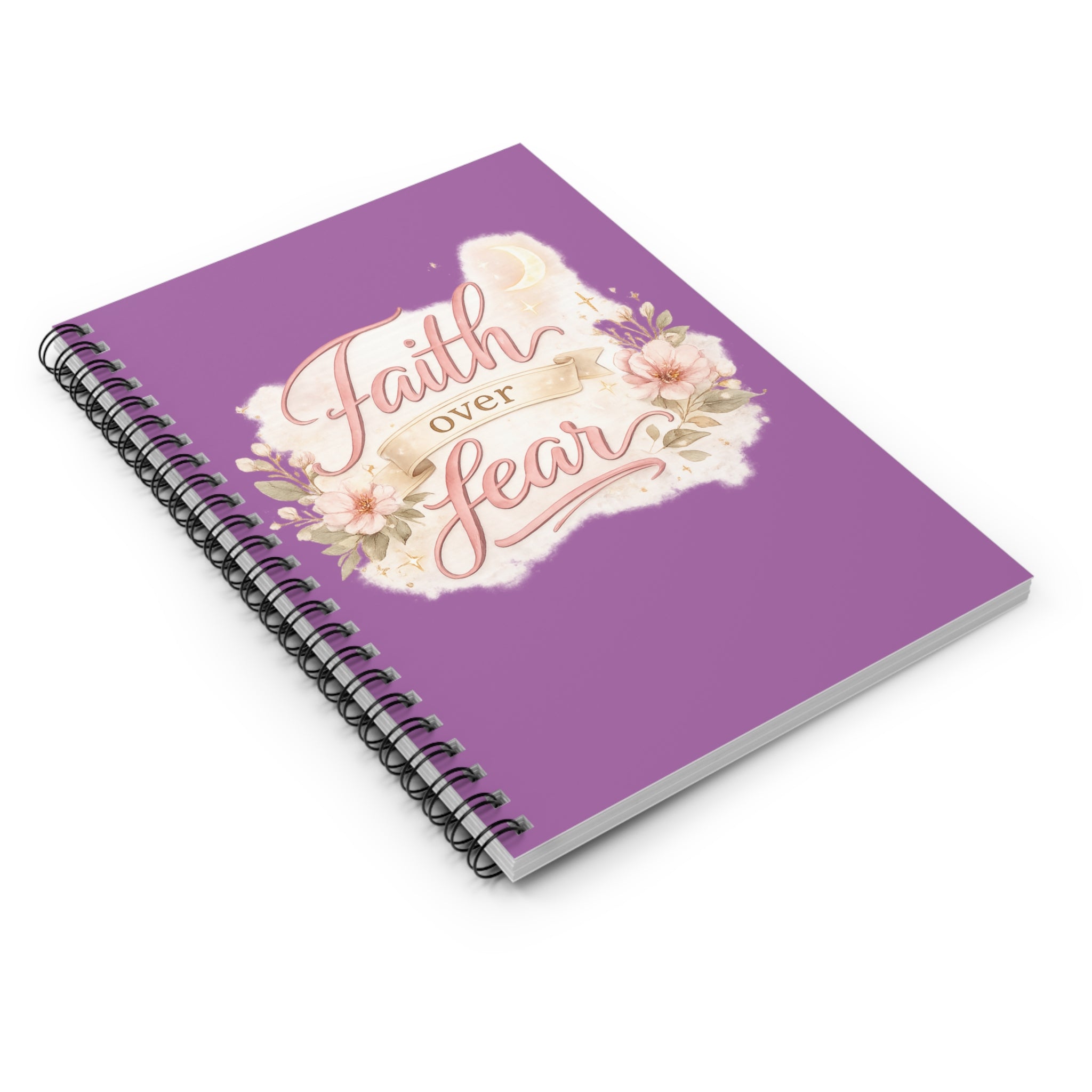 Faith Over Fear Spiral Notebook — Floral Ruled Journal for Prayer, Devotion & Encouragement