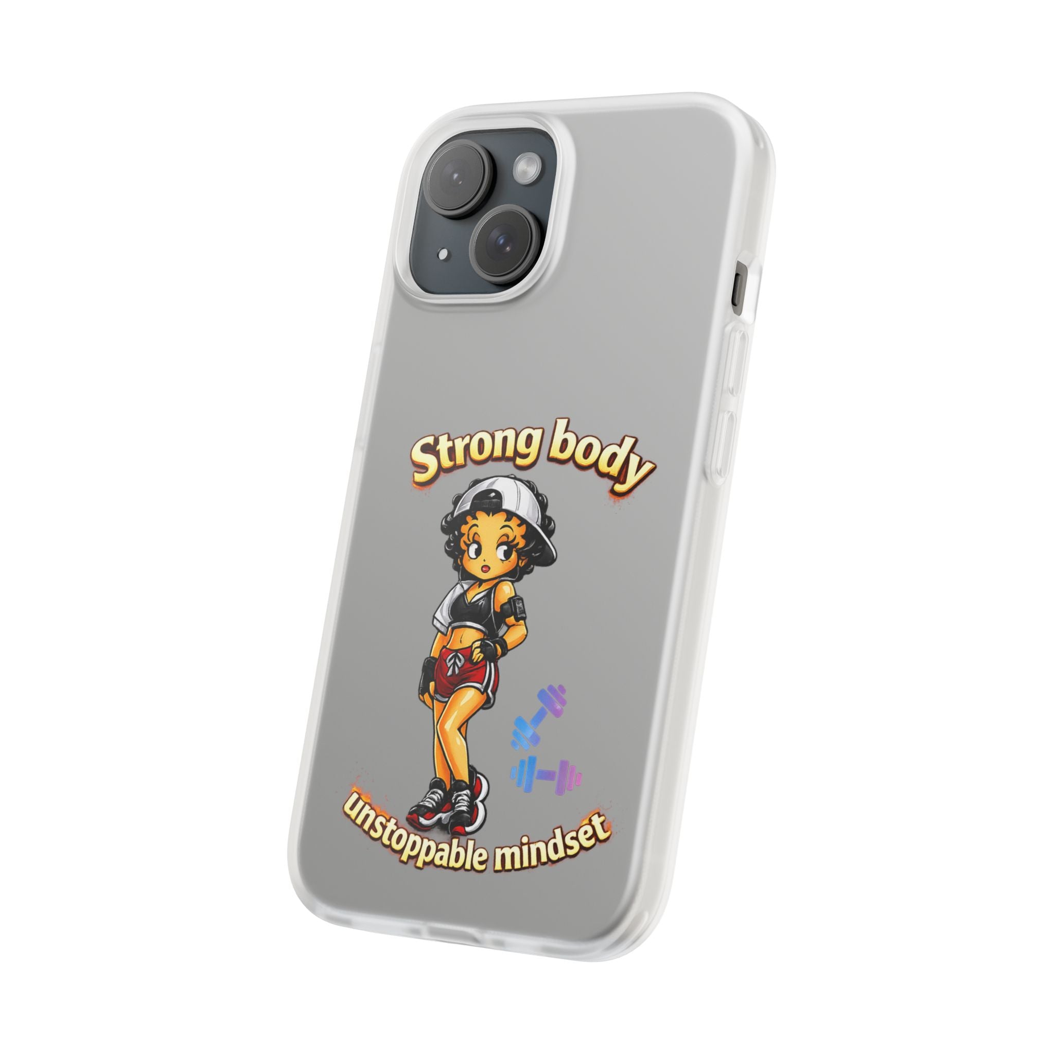 Phone Case — “Strong body, unstoppable mindset” Fitness Cartoon Protective Flexi Case