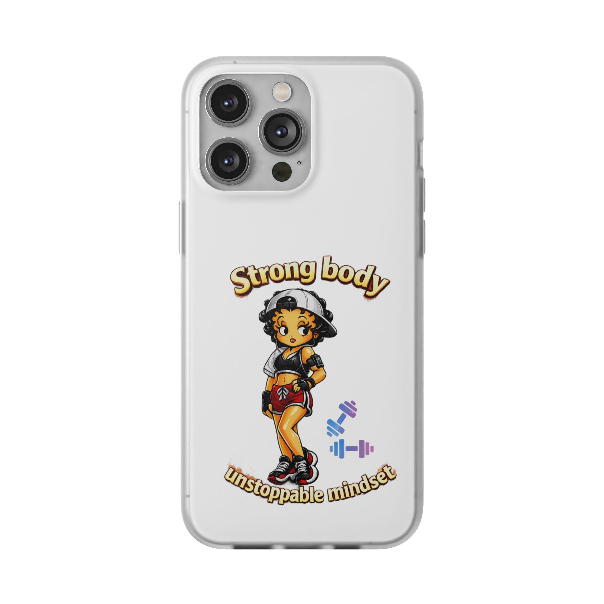 Phone Case — “Strong body, unstoppable mindset” Fitness Cartoon Protective Flexi Case