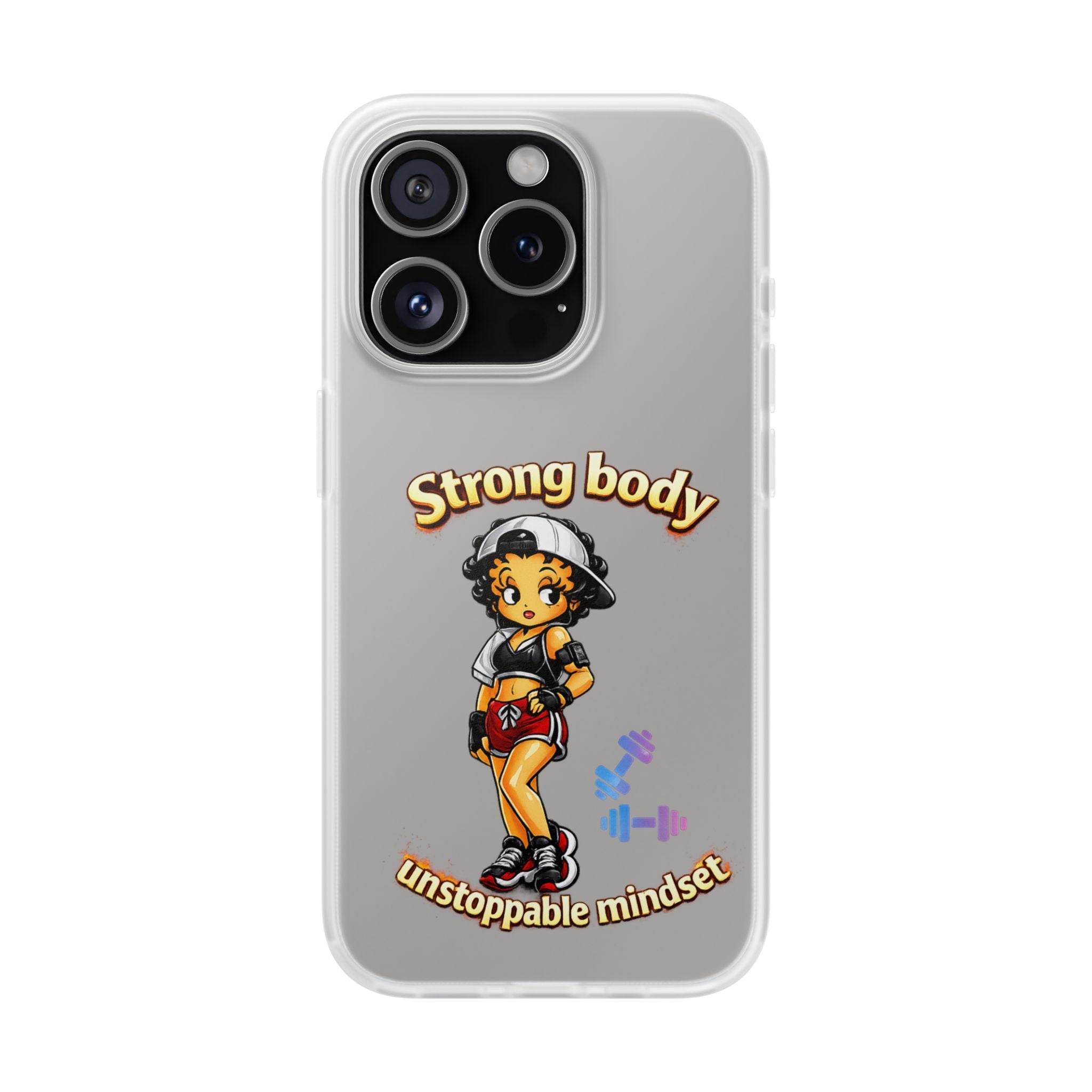 Phone Case — “Strong body, unstoppable mindset” Fitness Cartoon Protective Flexi Case
