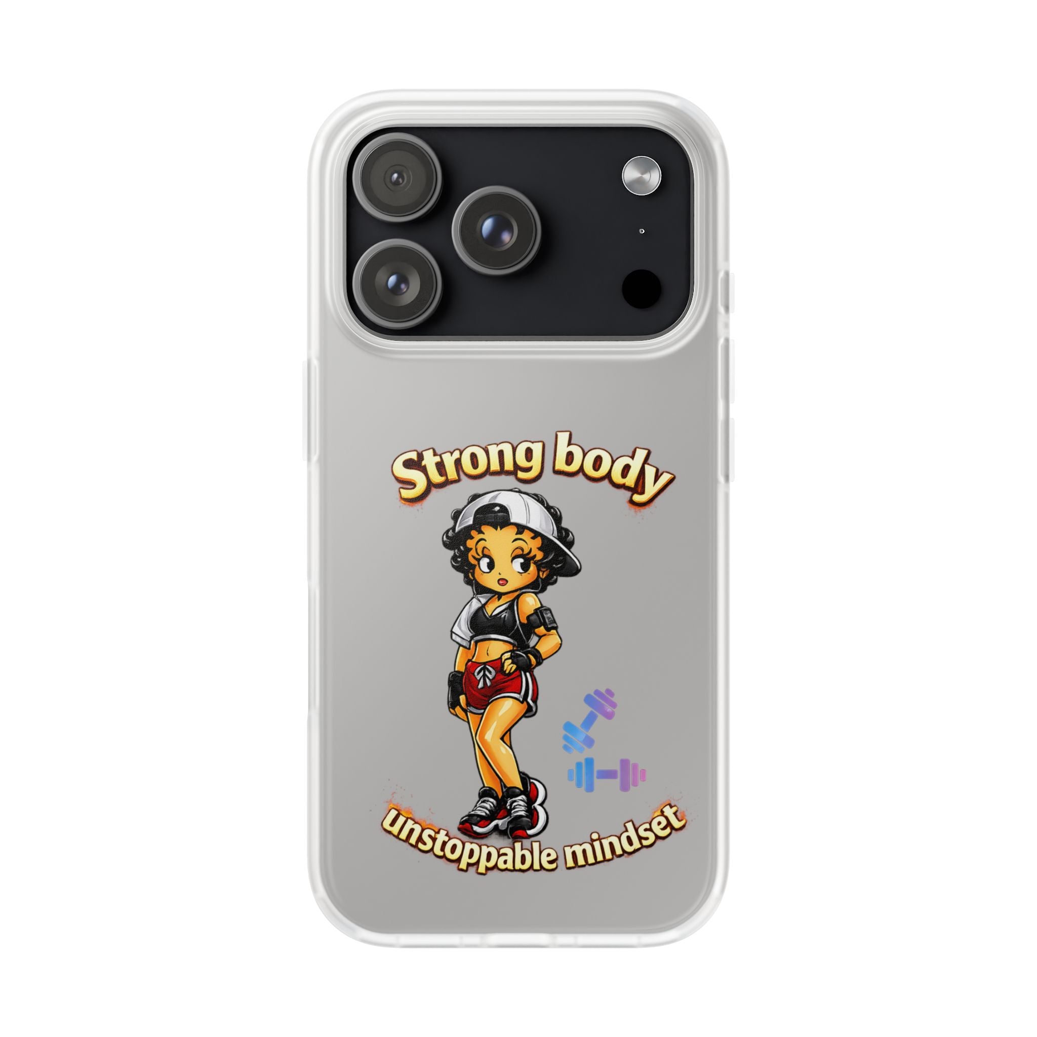 Phone Case — “Strong body, unstoppable mindset” Fitness Cartoon Protective Flexi Case