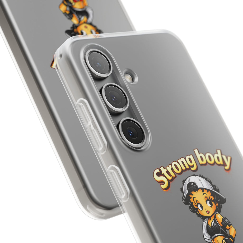 Phone Case — “Strong body, unstoppable mindset” Fitness Cartoon Protective Flexi Case