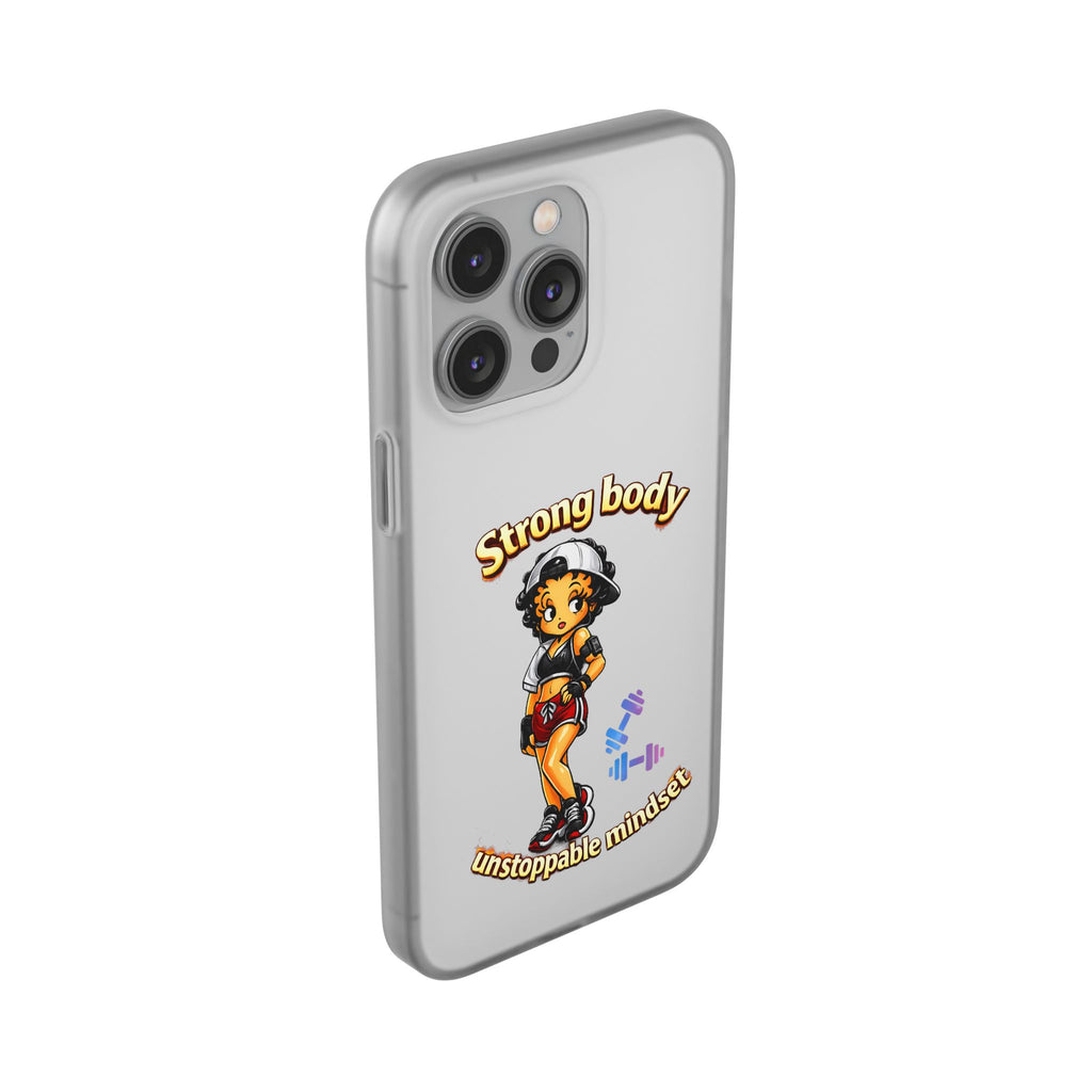 Phone Case — “Strong body, unstoppable mindset” Fitness Cartoon Protective Flexi Case