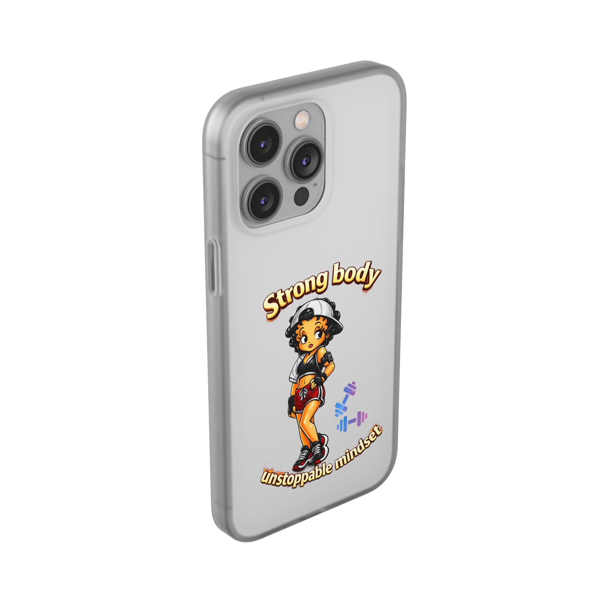 Phone Case — “Strong body, unstoppable mindset” Fitness Cartoon Protective Flexi Case
