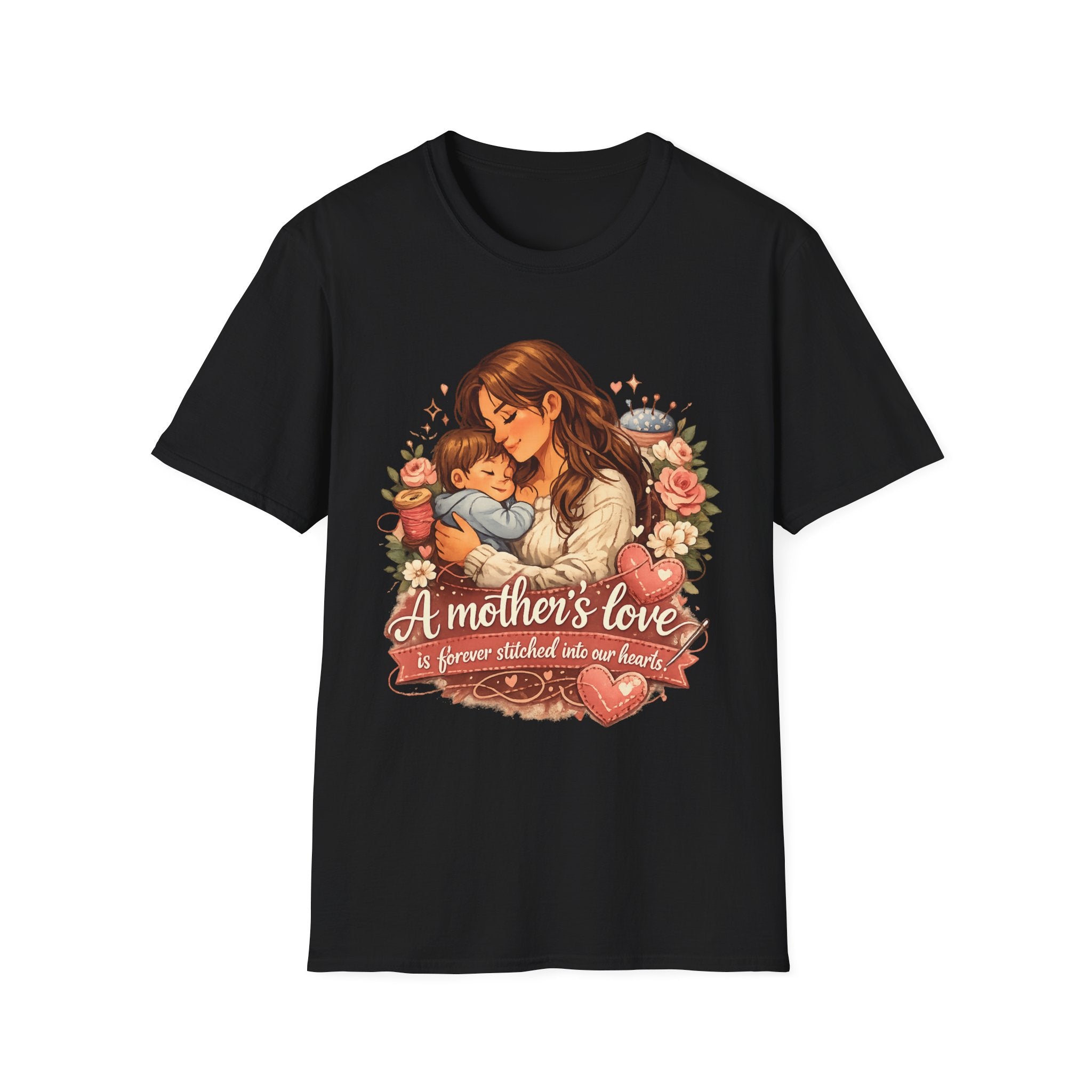 Mother's Love T-Shirt — "A mother's love is forever stitched into our hearts" Floral Mom & Baby Tee for Mother's Day