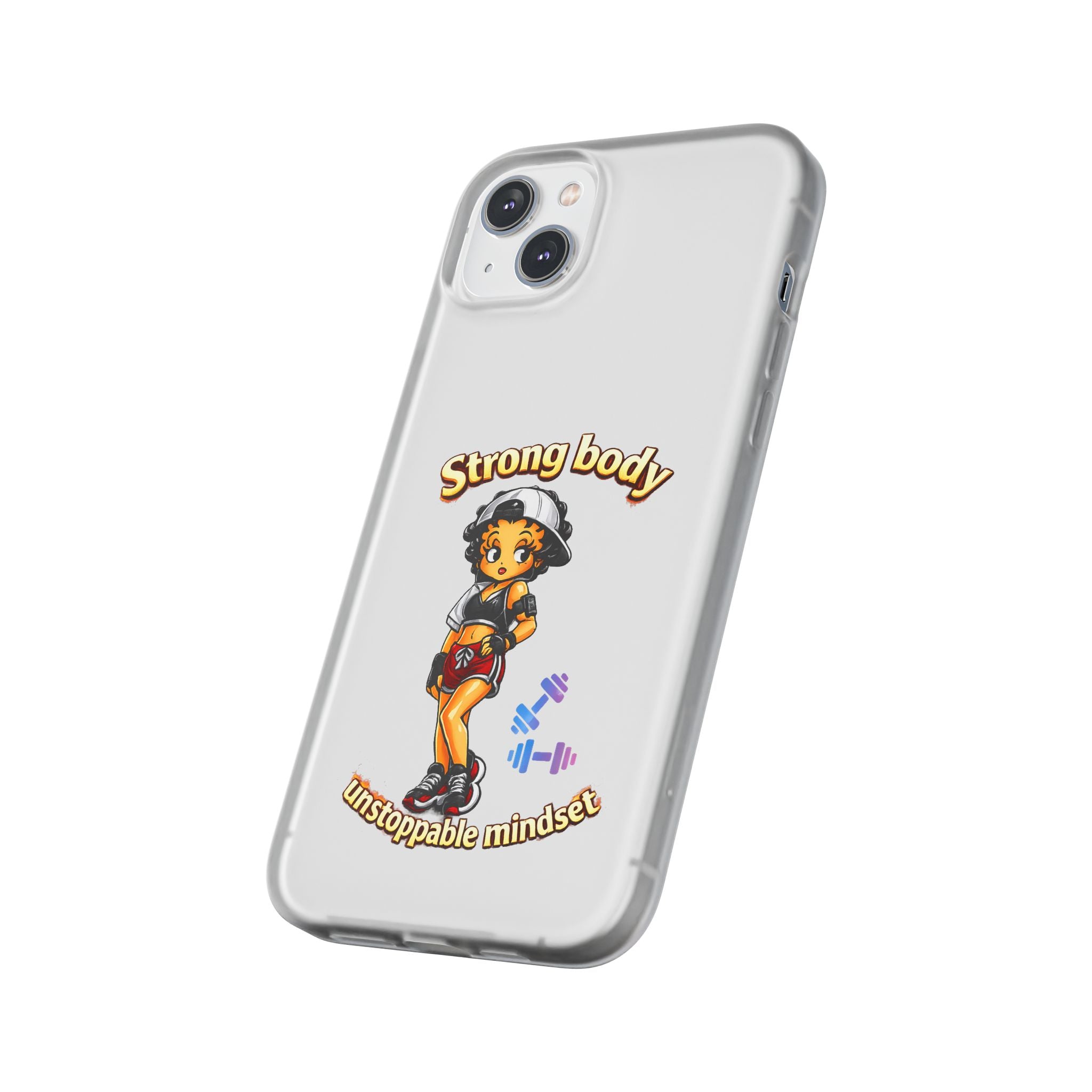 Phone Case — “Strong body, unstoppable mindset” Fitness Cartoon Protective Flexi Case