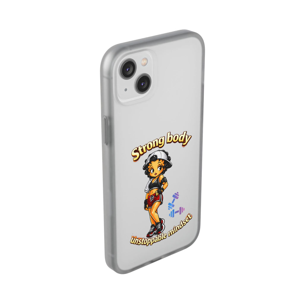 Phone Case — “Strong body, unstoppable mindset” Fitness Cartoon Protective Flexi Case