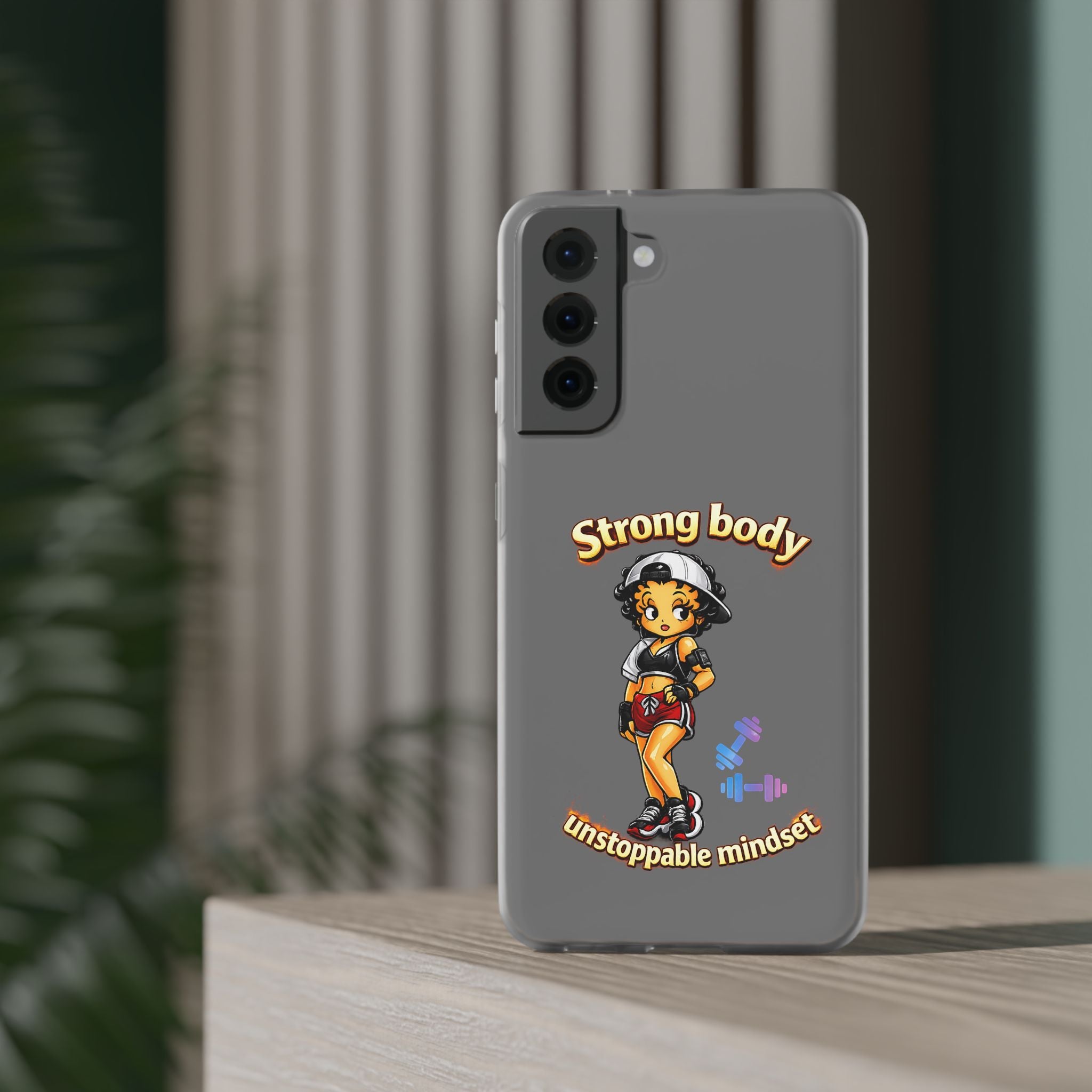 Phone Case — “Strong body, unstoppable mindset” Fitness Cartoon Protective Flexi Case