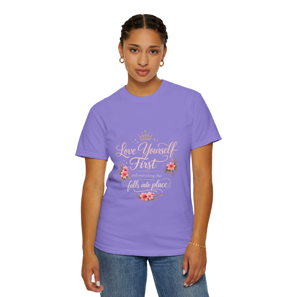 Love Yourself First T-Shirt — Inspirational Floral Self-Care Tee
