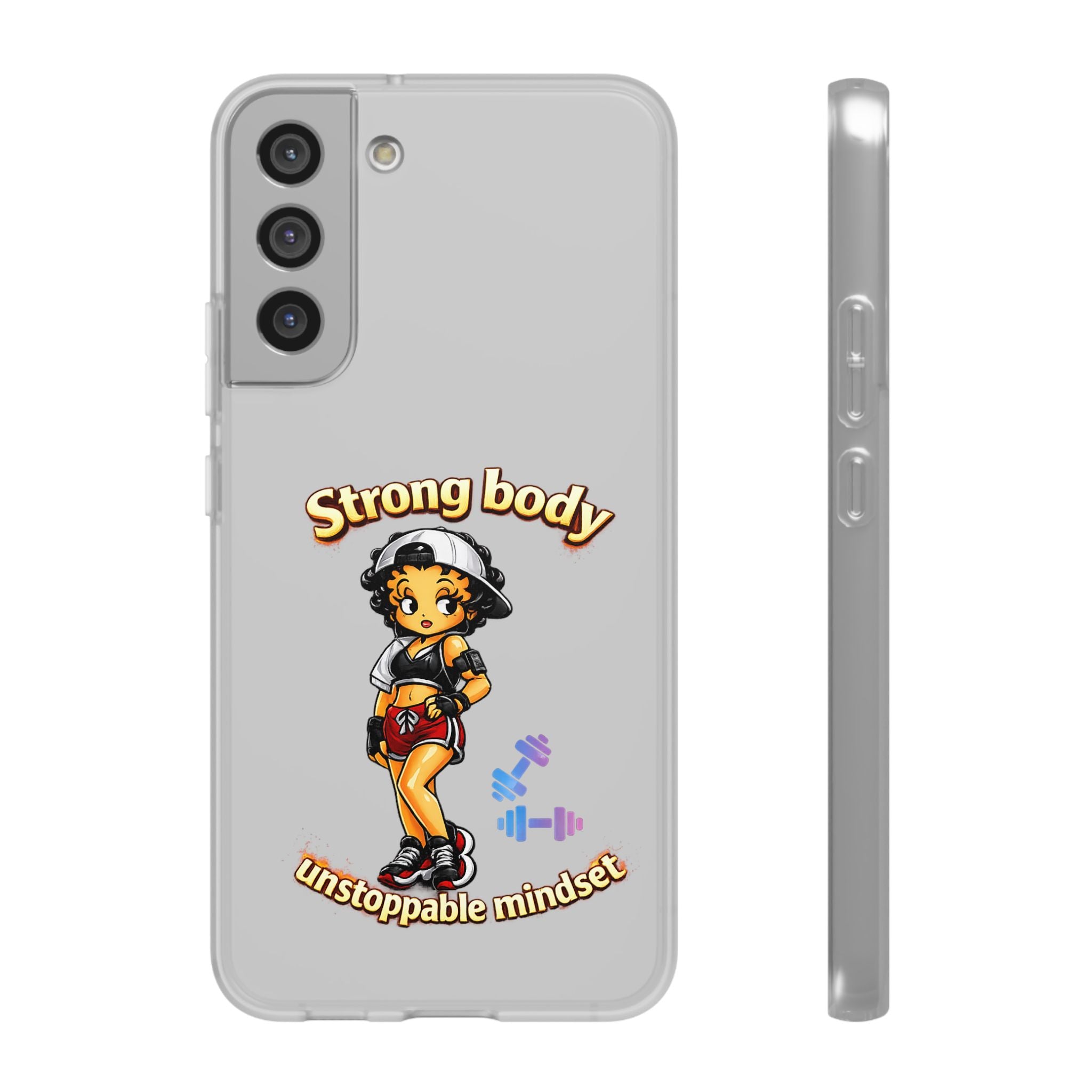 Phone Case — “Strong body, unstoppable mindset” Fitness Cartoon Protective Flexi Case