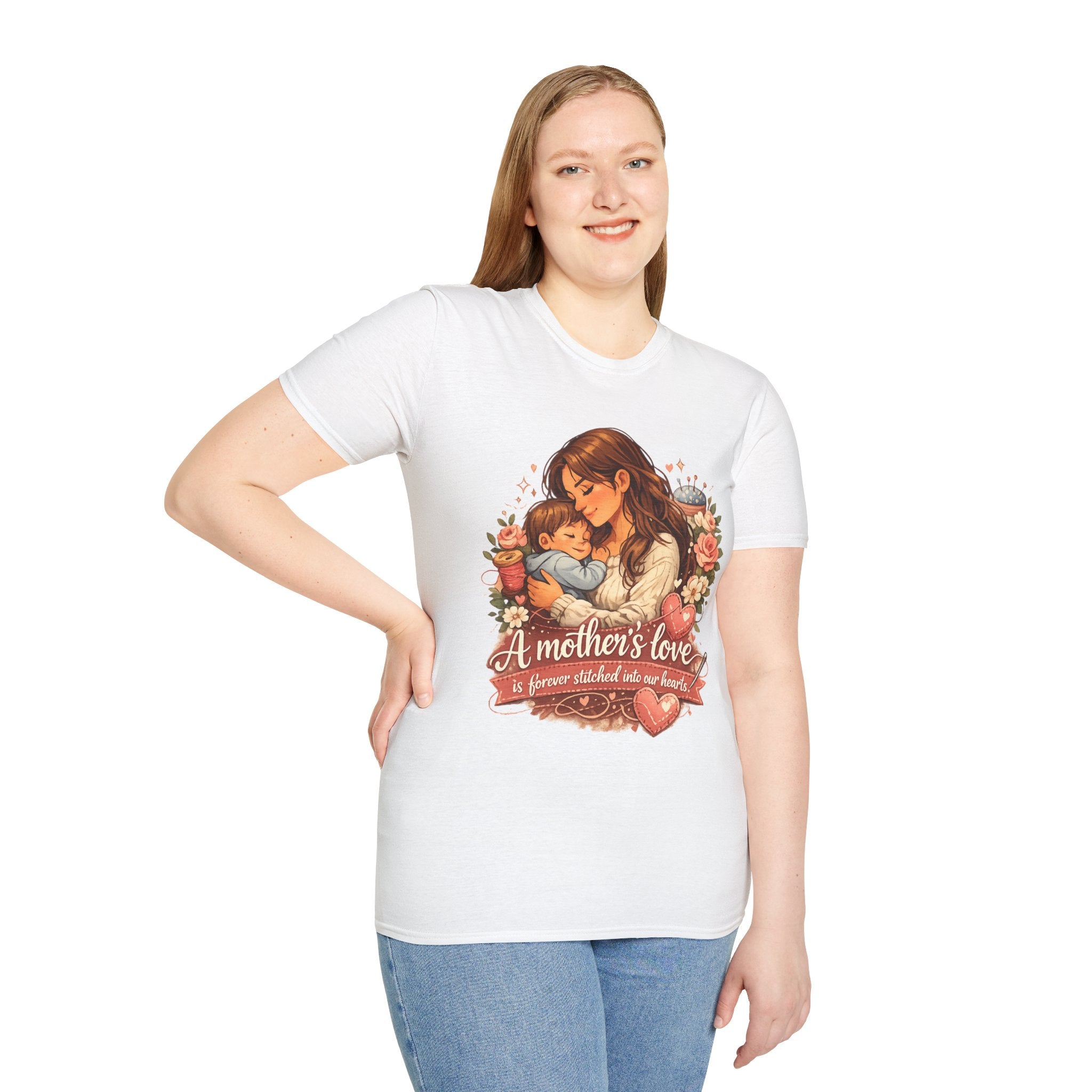 Mother's Love T-Shirt — "A mother's love is forever stitched into our hearts" Floral Mom & Baby Tee for Mother's Day
