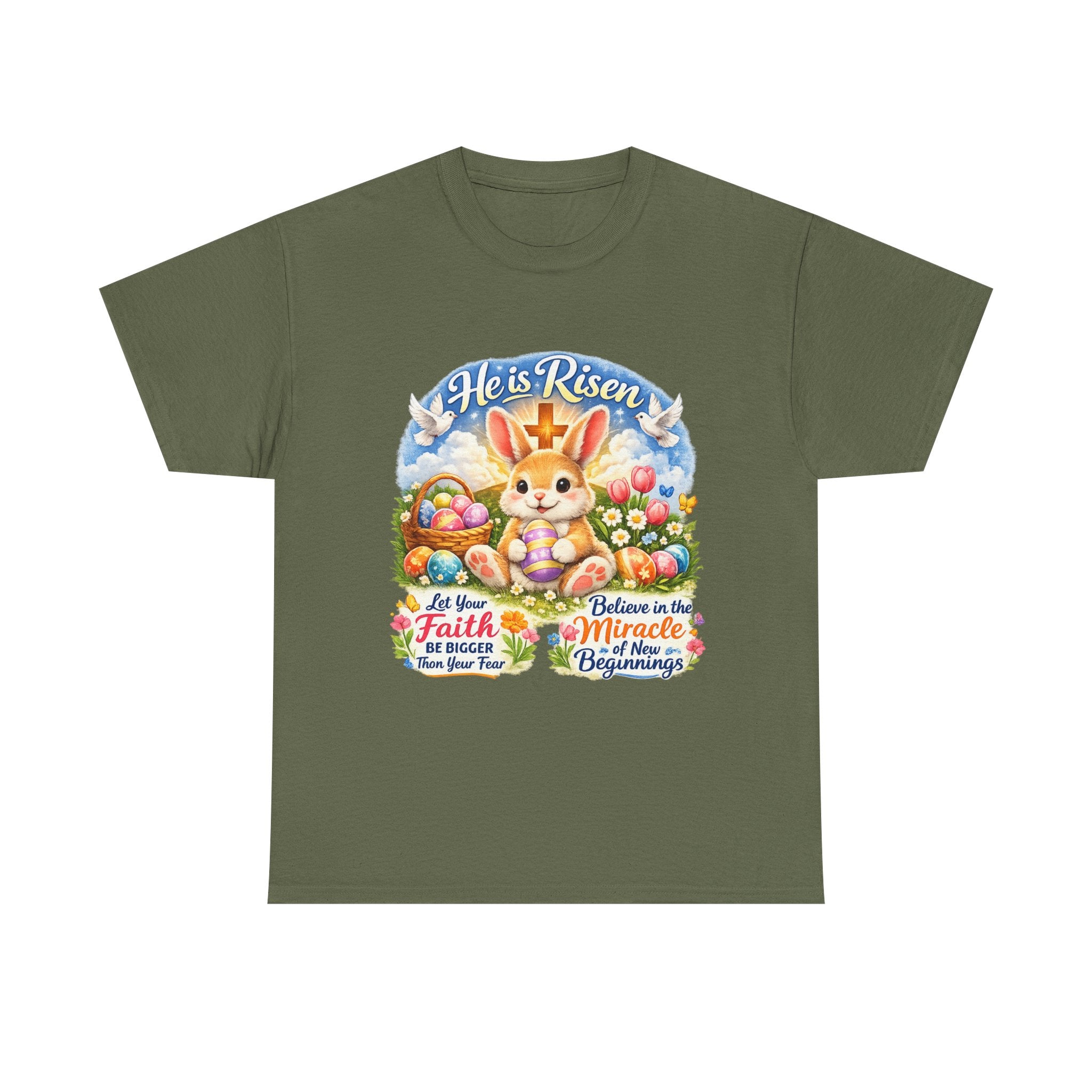 Easter Bunny 'He’s Risen' Graphic Tee — Faith & Miracle Spring T-Shirt