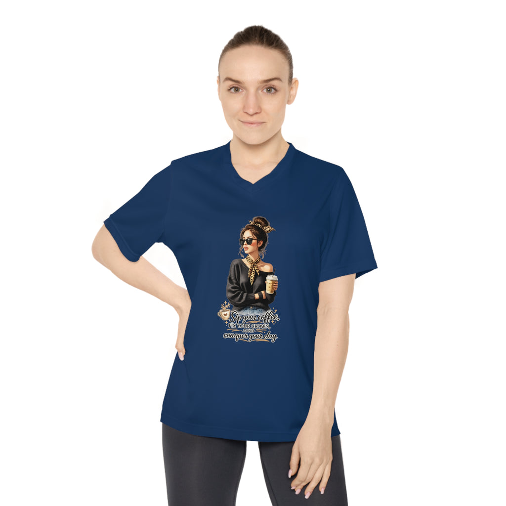 Coffee Queen V-Neck Tee – Sip Your Coffee, Fix Your Crown Motivational Shirt
