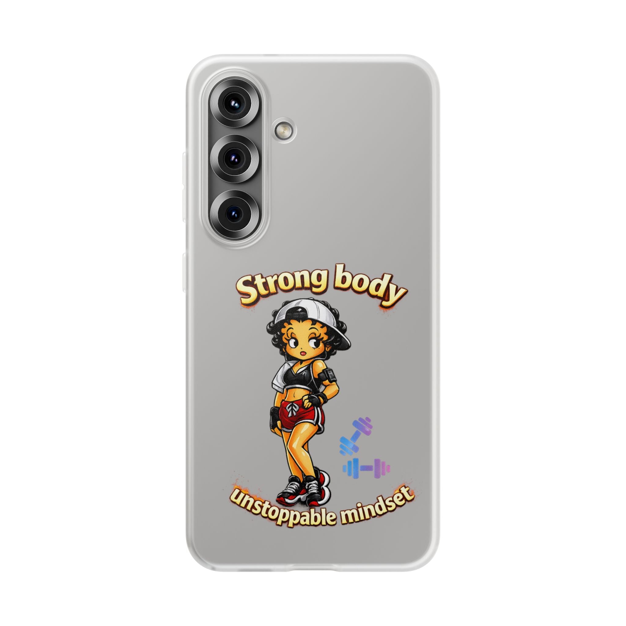 Phone Case — “Strong body, unstoppable mindset” Fitness Cartoon Protective Flexi Case