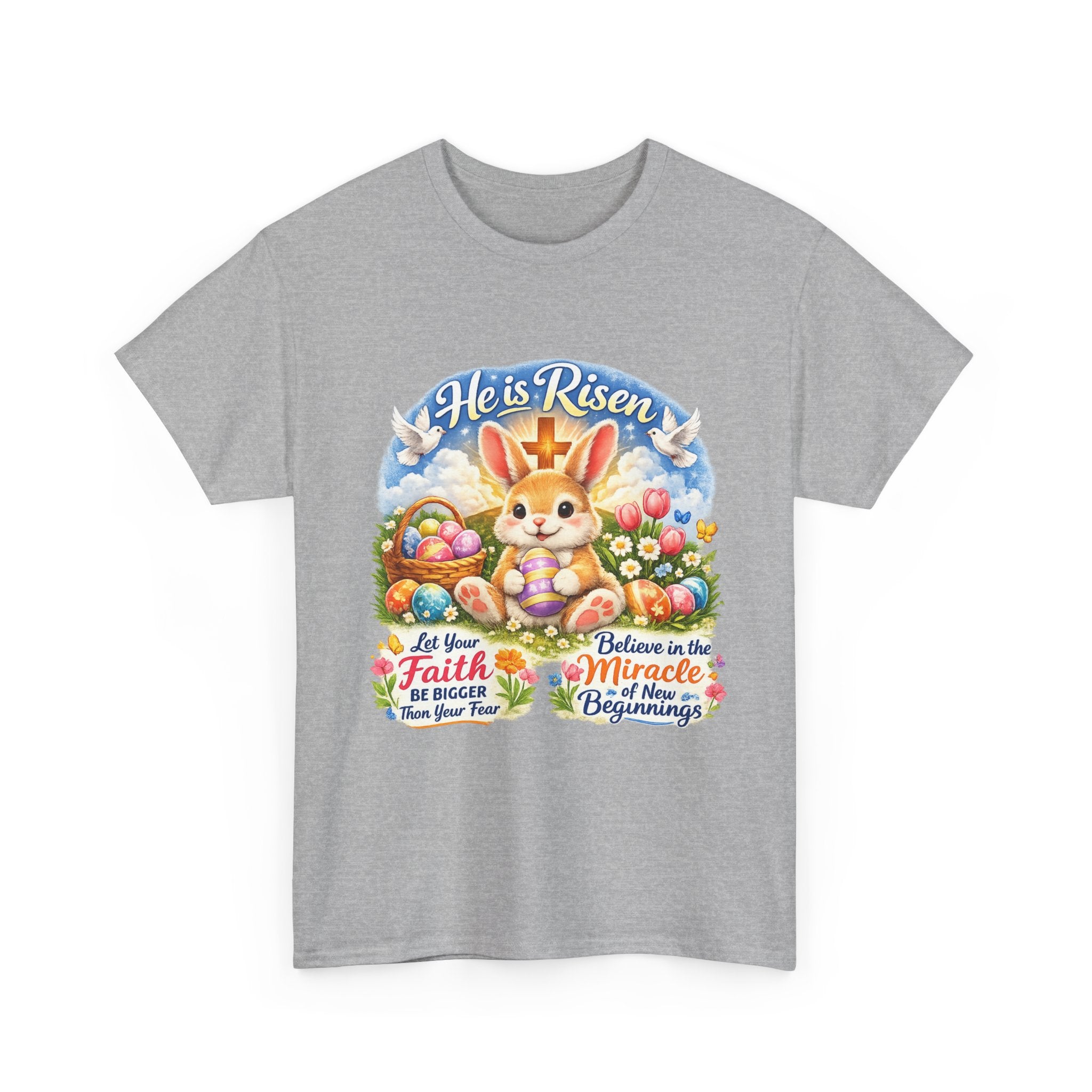 Easter Bunny 'He’s Risen' Graphic Tee — Faith & Miracle Spring T-Shirt