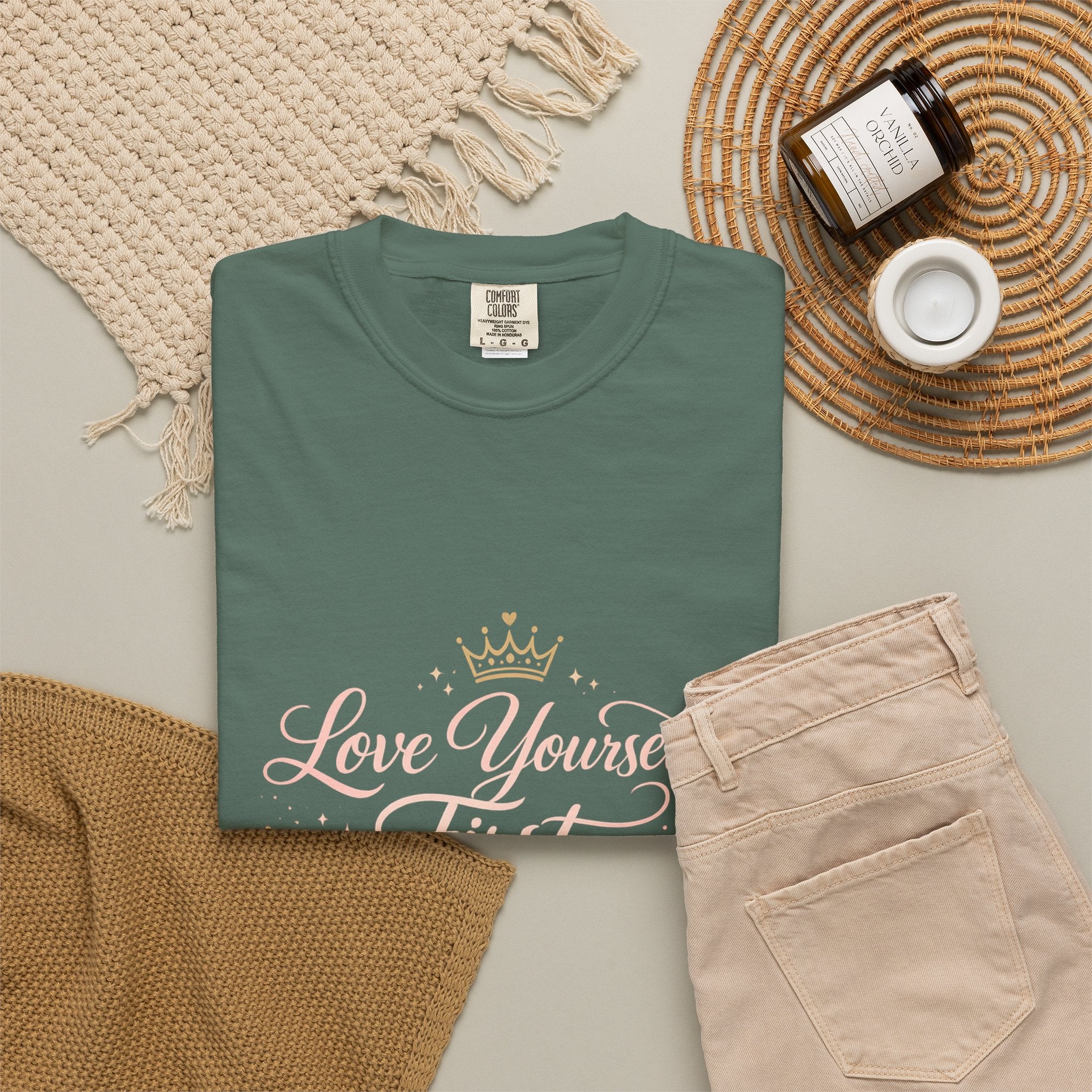 Love Yourself First T-Shirt — Inspirational Floral Self-Care Tee